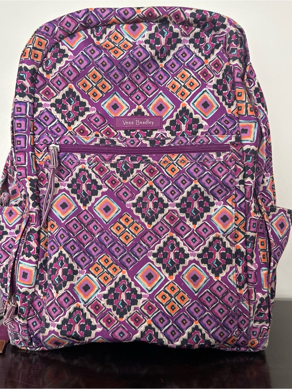 Vera Bradley Lighten Up Backpack Dream Diamonds Purple Orange School College Zip